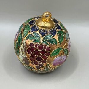 Vintage GoldTone Multicolor Enamel Cloisonné Grape Floral Round 2” Ornament